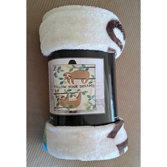 New Sloth Dreams Plush Throw Blanket Gift Three Toed Sloths Rain Forest Mammal - Picture 3 of 3